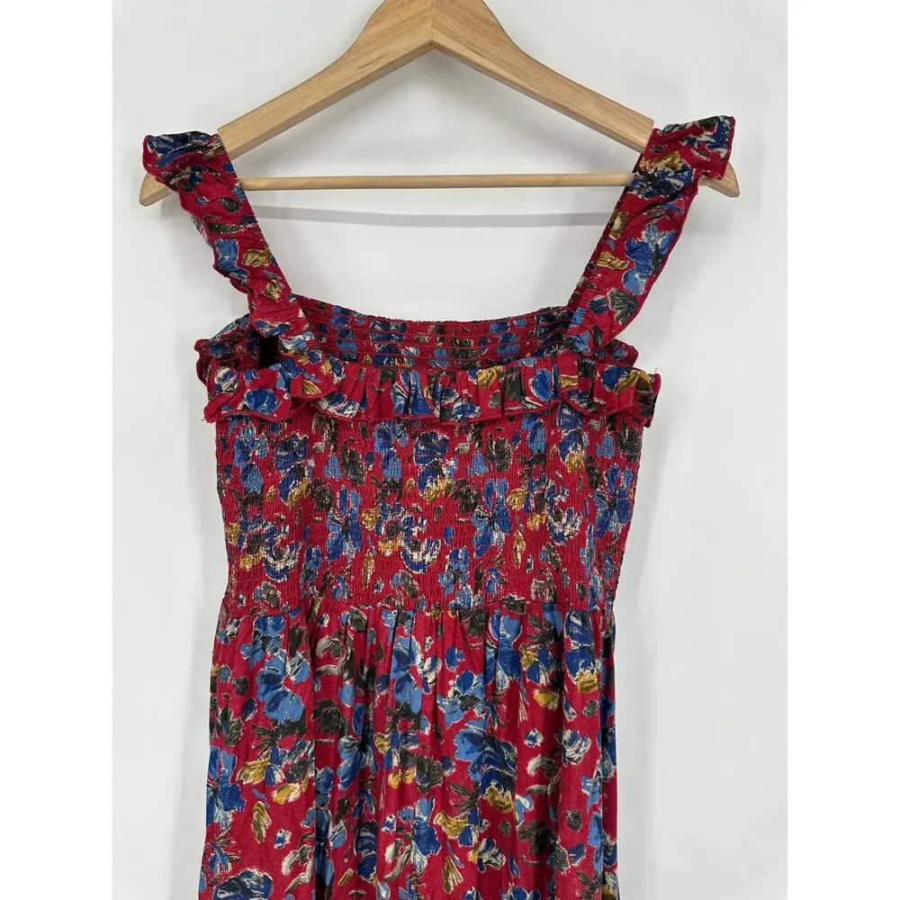 Natural Life Megan Smocked Midi Dress Floral Ruffle Square Neck Sleeveless Boho - Picture 9 of 12